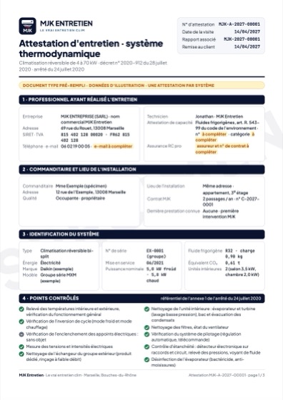 Attestation d'entretien type, page 1